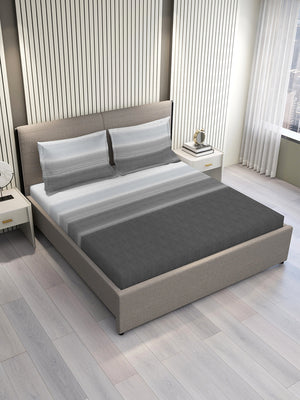 Duracount 225 CVC Grey Stripes King Size Bedsheet with 2 Pillow Covers