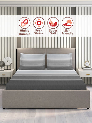 Duracount 225 CVC Grey Stripes King Size Bedsheet with 2 Pillow Covers