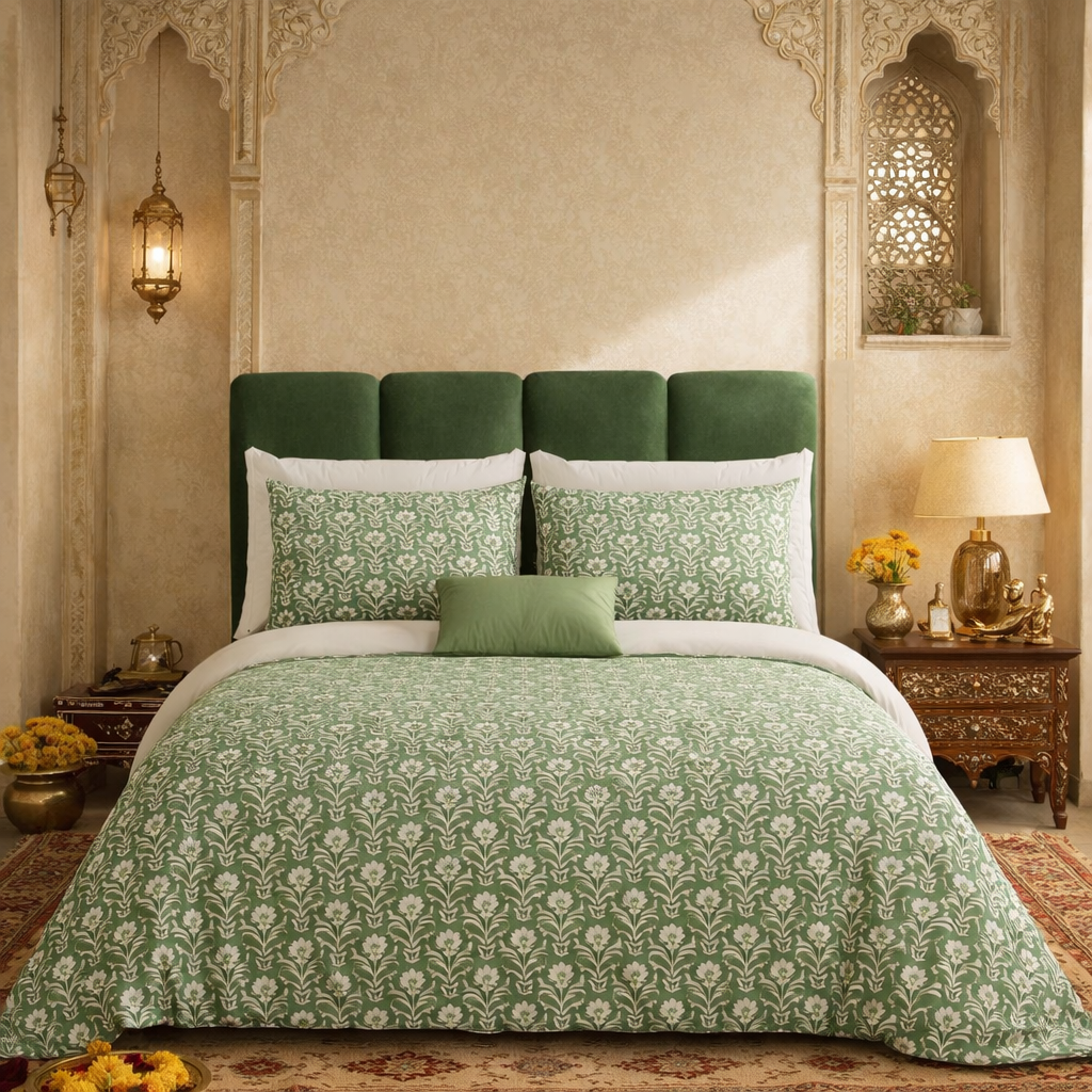 Cotton Bedsheet Set – Vantara Green (King Size)