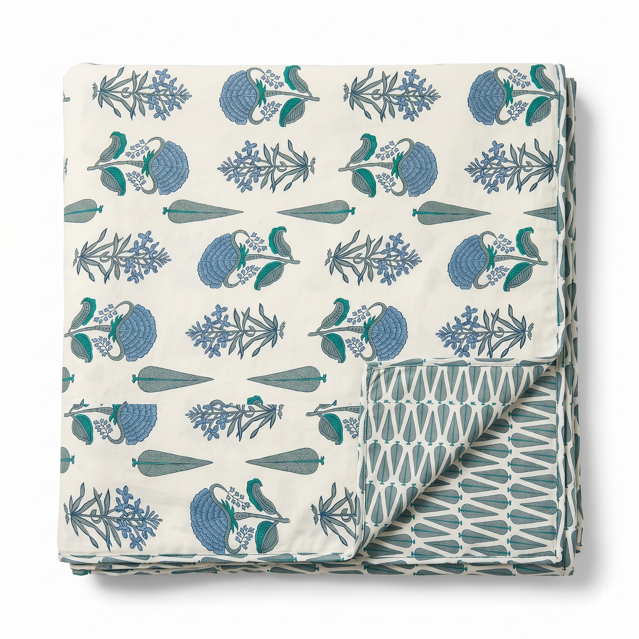 Teal & Blue Floral Pure Cotton Single Bed Dohar