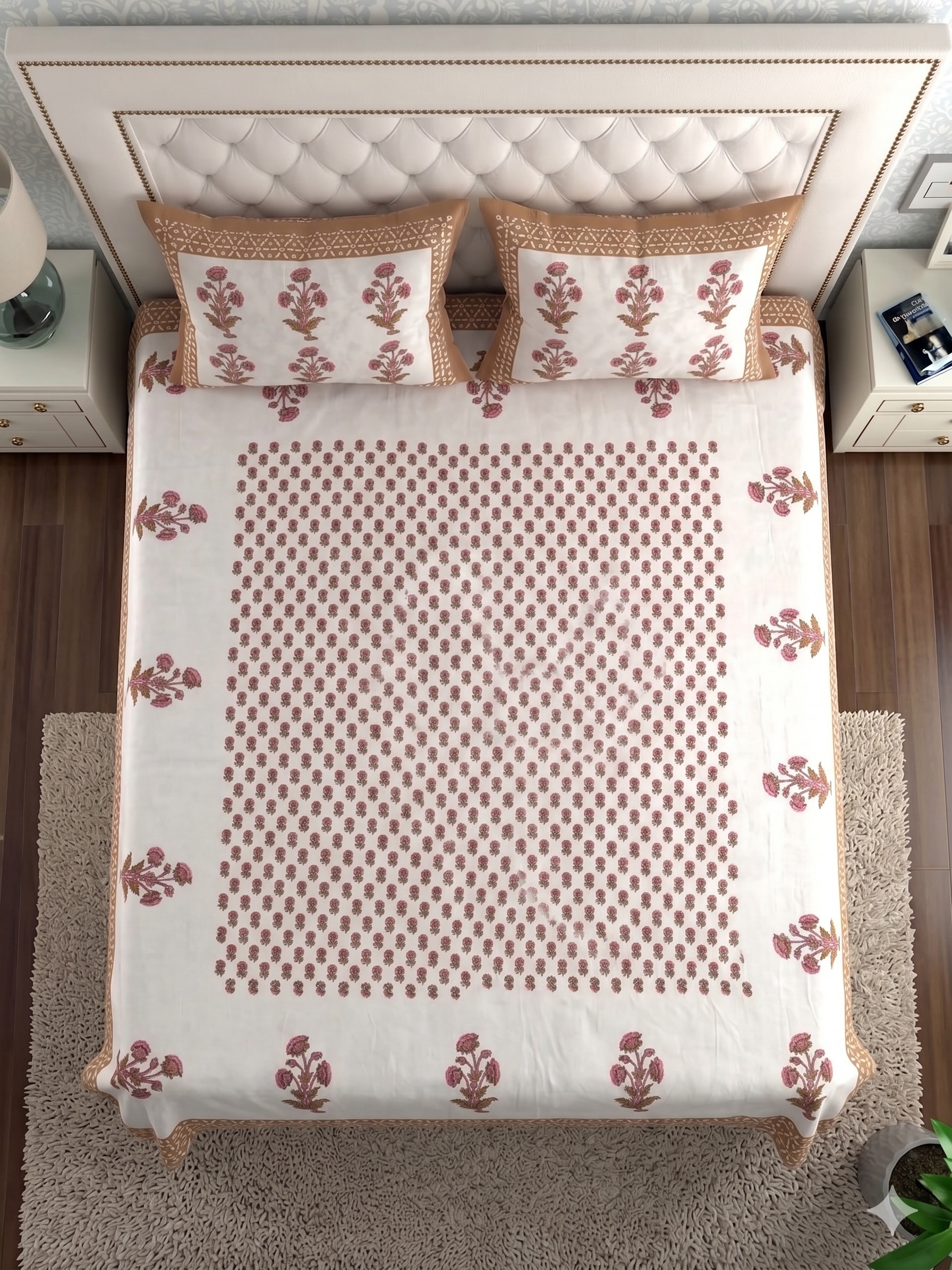 Premium Pure Cotton Bedsheet – Traditional Floral Buti Print with Border