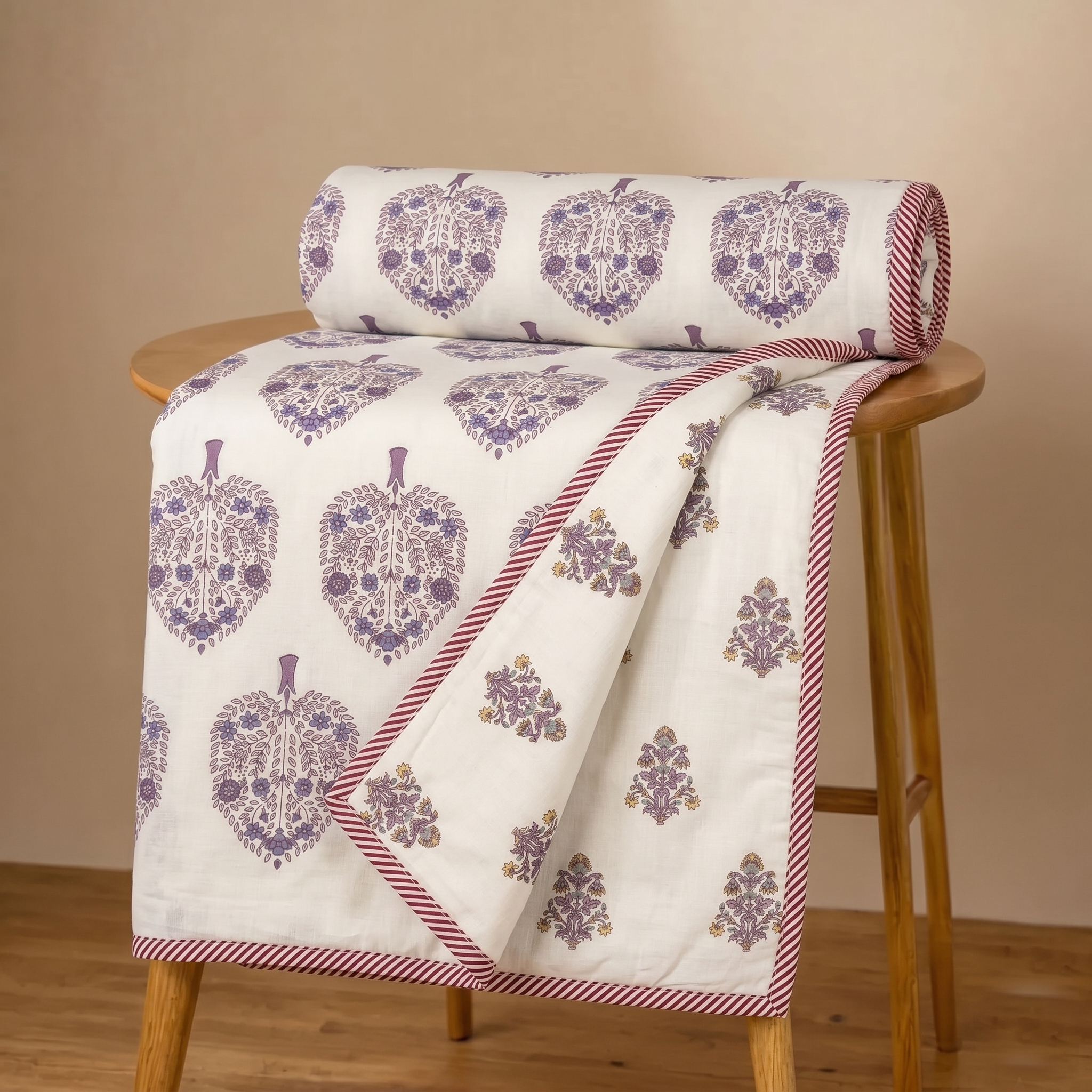 Lavender Floral Reversible Pure Cotton Single Bed Dohar