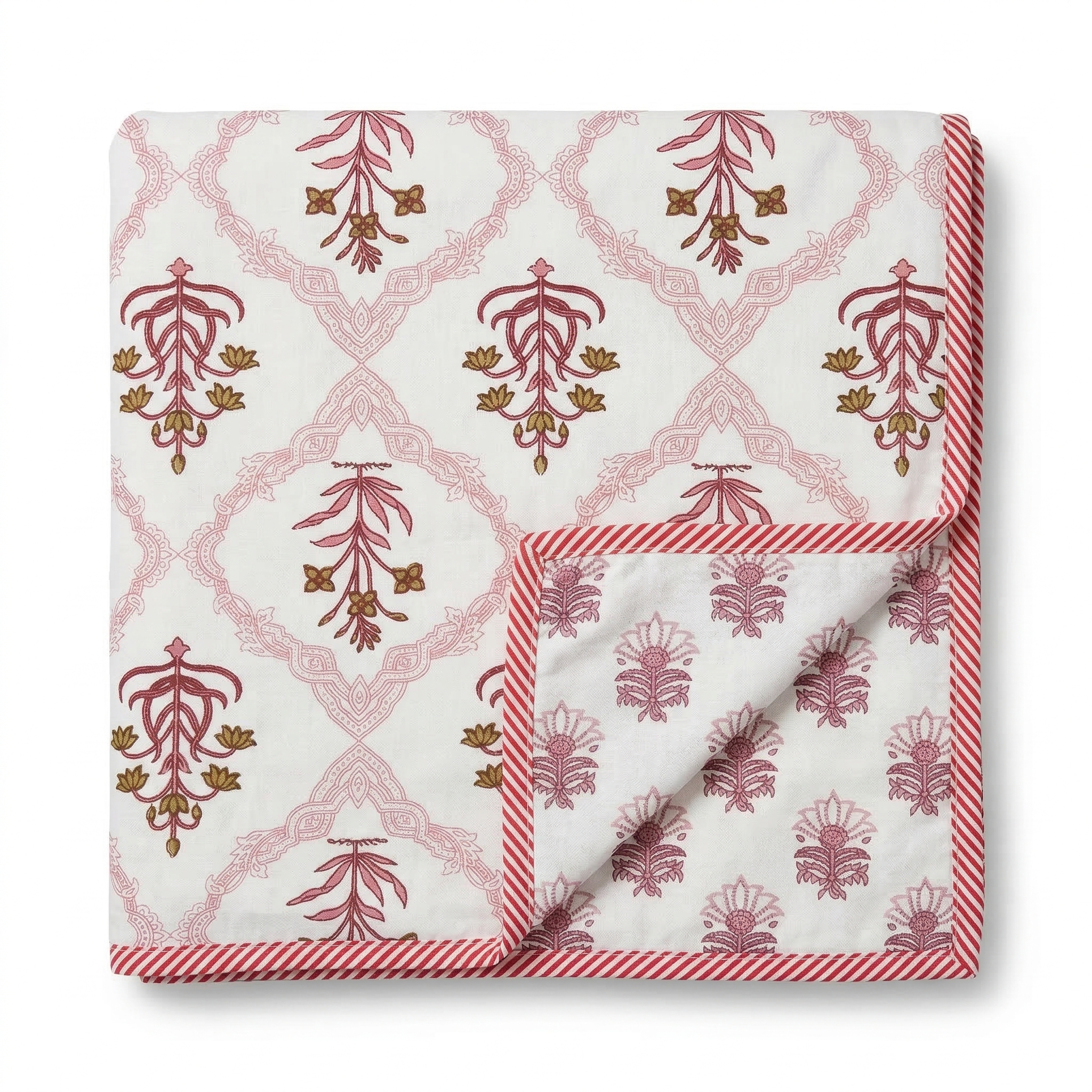 Peach Block Print Pure Cotton Single Bed Dohar