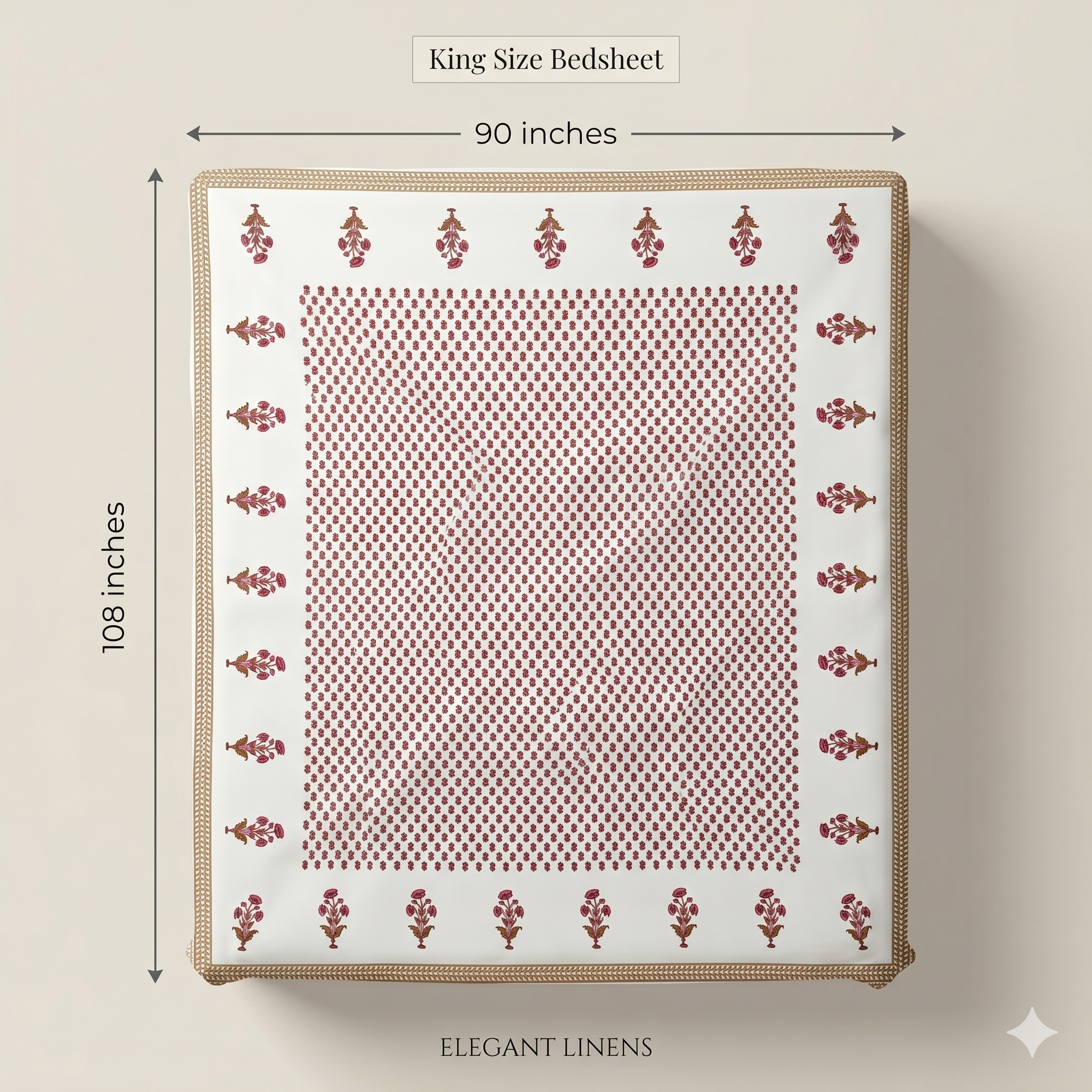 Premium Pure Cotton Bedsheet – Traditional Floral Buti Print with Border