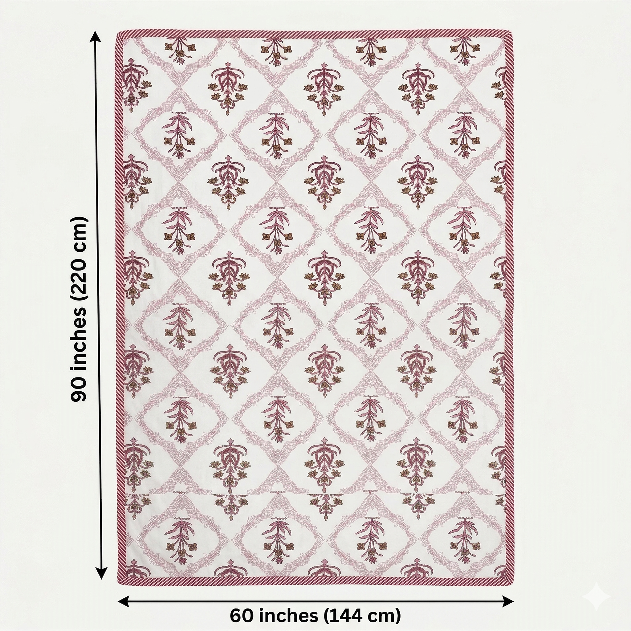 Peach Block Print Pure Cotton Single Bed Dohar
