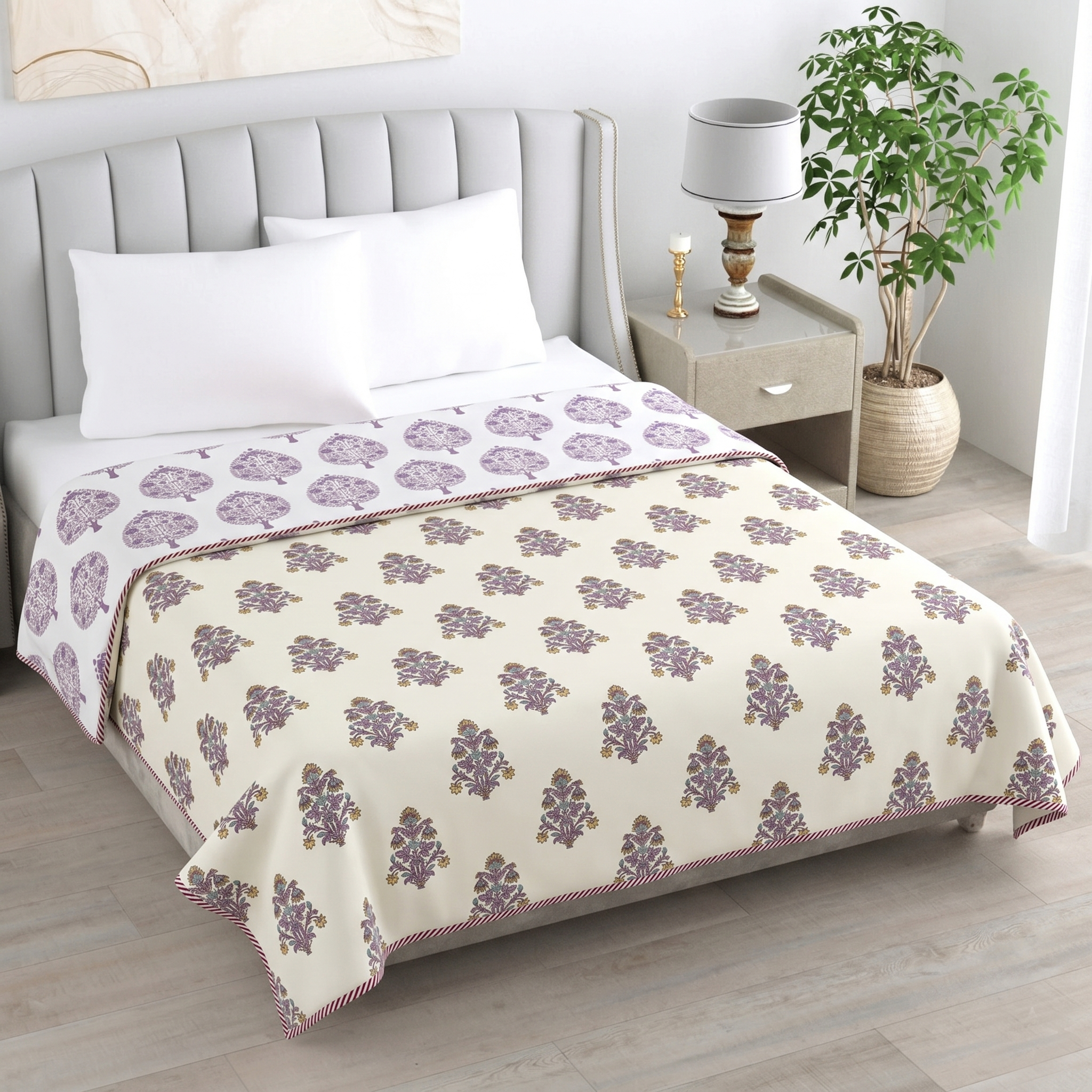 Lavender Floral Reversible Pure Cotton Single Bed Dohar