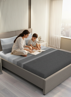 Duracount 225 CVC Grey Stripes King Size Bedsheet with 2 Pillow Covers